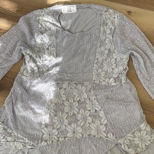 Indigo Soul Light Gray Floral Lace Top